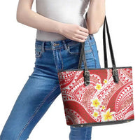 Plumeria Polynesian Coral Glitter Pattern Leather Tote Bag