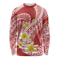 Plumeria Polynesian Coral Glitter Pattern Long Sleeve Shirt
