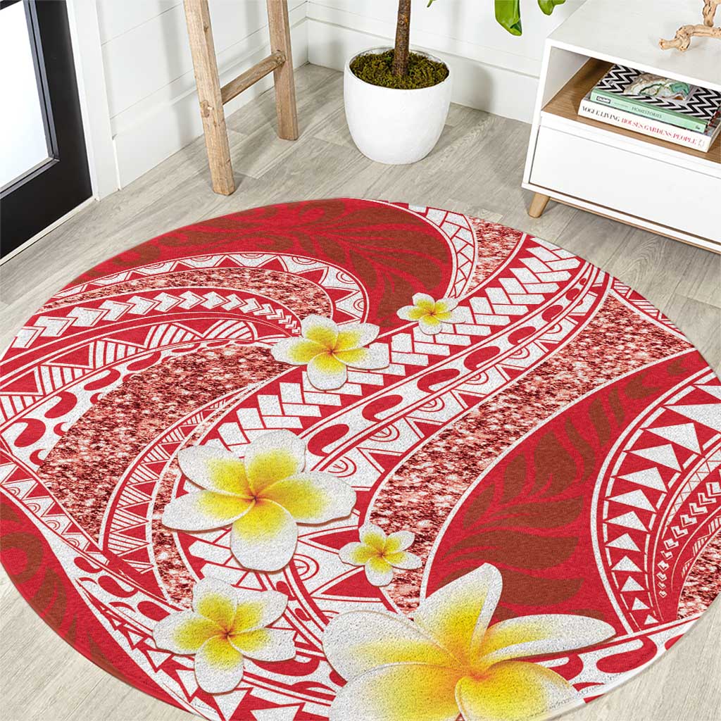 Plumeria Polynesian Coral Glitter Pattern Round Carpet LT01 Coral - Polynesian Pride