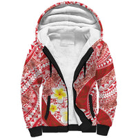 Plumeria Polynesian Coral Glitter Pattern Sherpa Hoodie