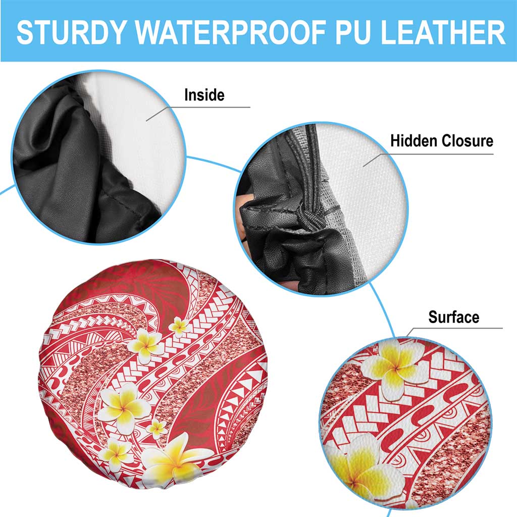Plumeria Polynesian Coral Glitter Pattern Spare Tire Cover