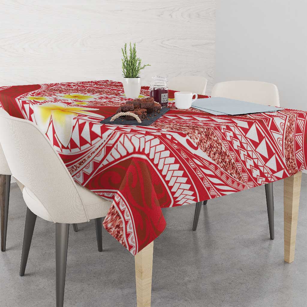 Plumeria Polynesian Coral Glitter Pattern Tablecloth