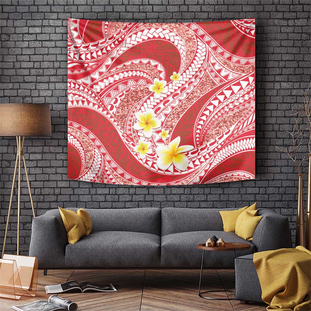 Plumeria Polynesian Coral Glitter Pattern Tapestry LT01 Coral - Polynesian Pride