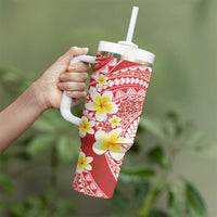 Plumeria Polynesian Coral Glitter Pattern Tumbler With Handle