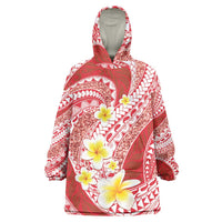 Plumeria Polynesian Coral Glitter Pattern Wearable Blanket Hoodie