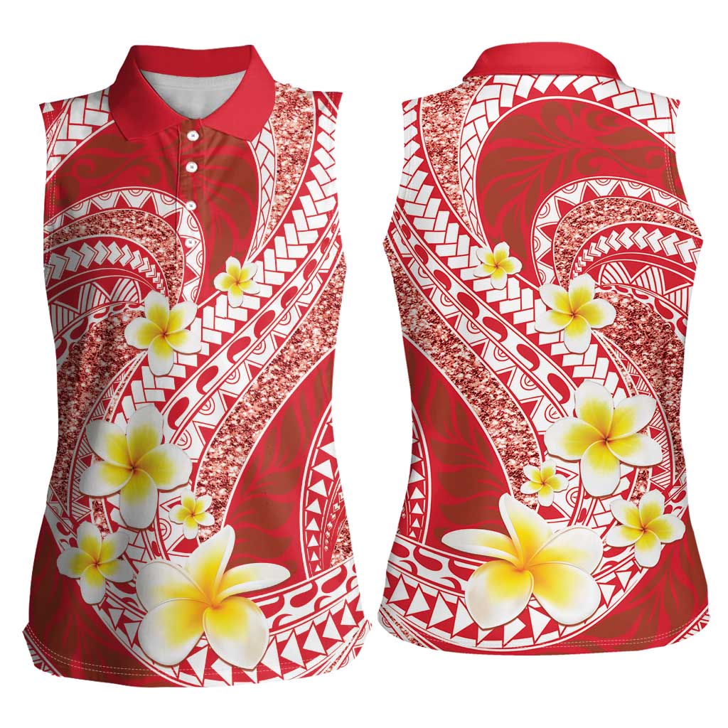 Plumeria Polynesian Coral Glitter Pattern Women Sleeveless Polo Shirt LT01 - Polynesian Pride