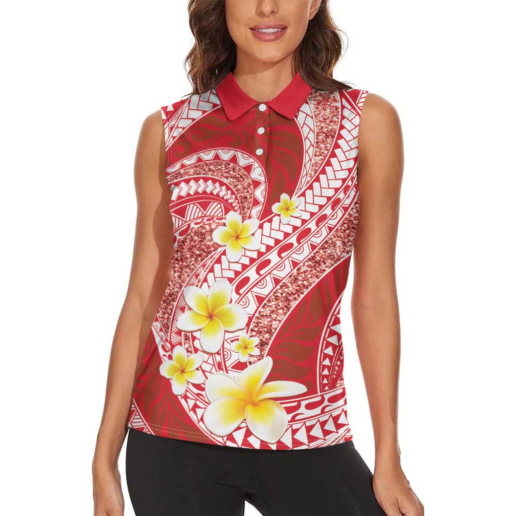 Plumeria Polynesian Coral Glitter Pattern Women Sleeveless Polo Shirt LT01 - Polynesian Pride