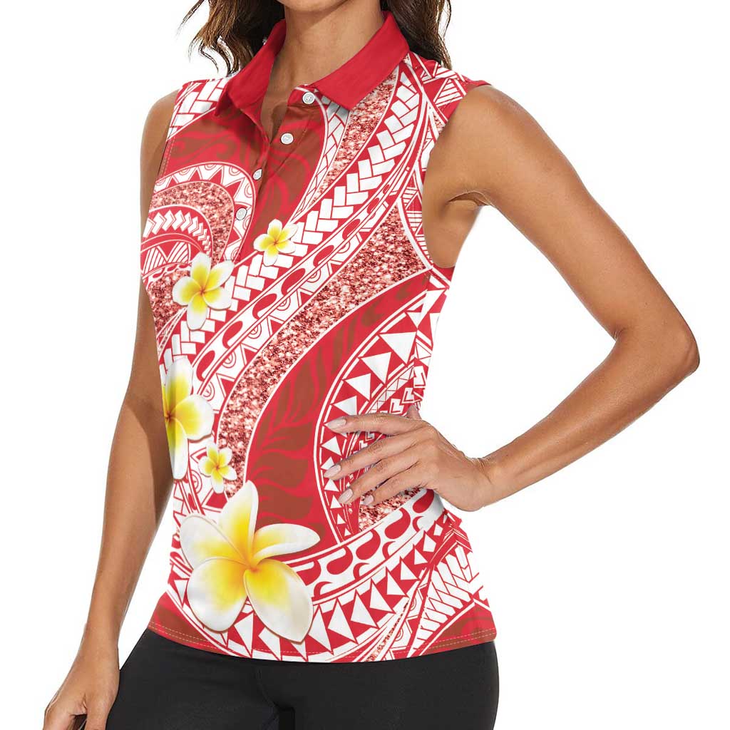Plumeria Polynesian Coral Glitter Pattern Women Sleeveless Polo Shirt LT01 - Polynesian Pride