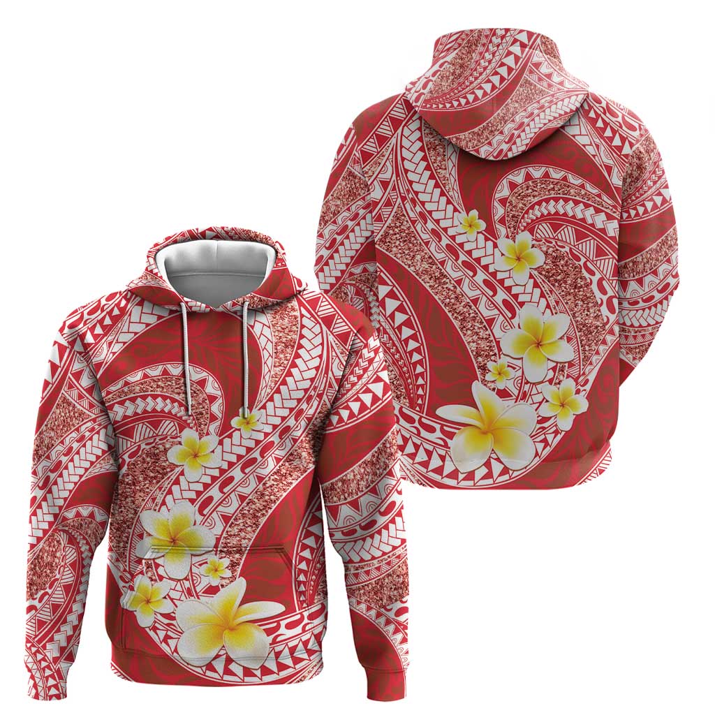 Plumeria Polynesian Coral Glitter Pattern Zip Hoodie
