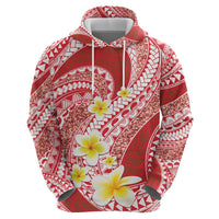 Plumeria Polynesian Coral Glitter Pattern Zip Hoodie