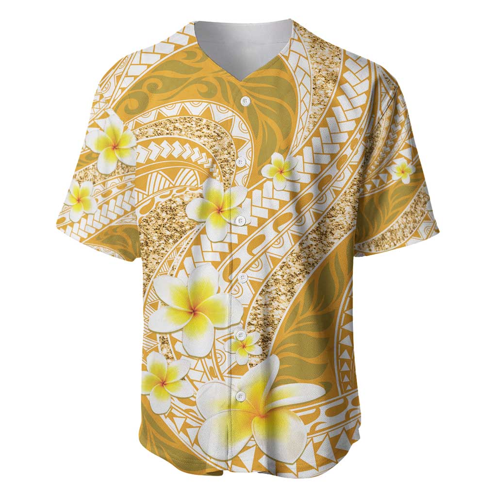 Plumeria Polynesian Gold Glitter Pattern Baseball Jersey LT01 Gold - Polynesian Pride