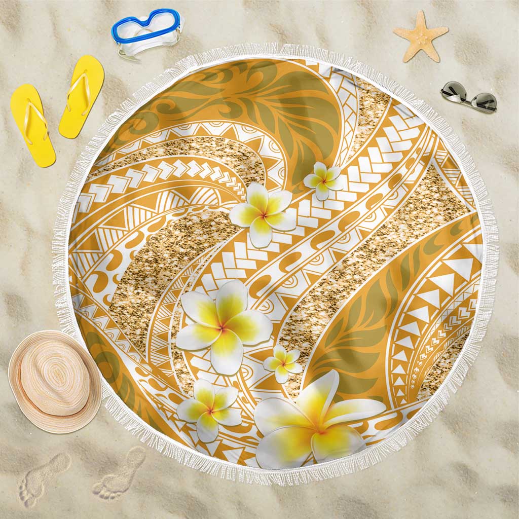 Plumeria Polynesian Gold Glitter Pattern Beach Blanket LT01 One Size 150cm Gold - Polynesian Pride