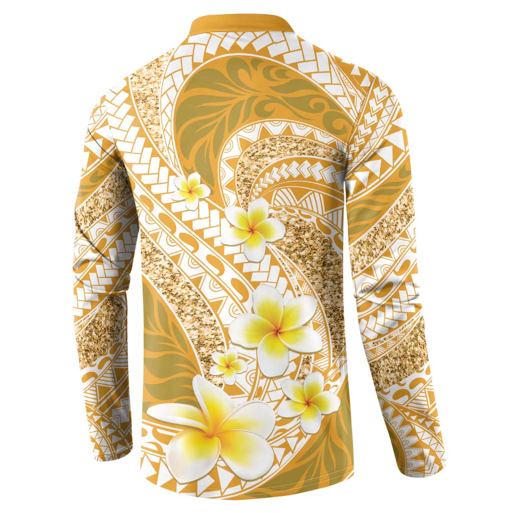 Plumeria Polynesian Gold Glitter Pattern Button Sweatshirt