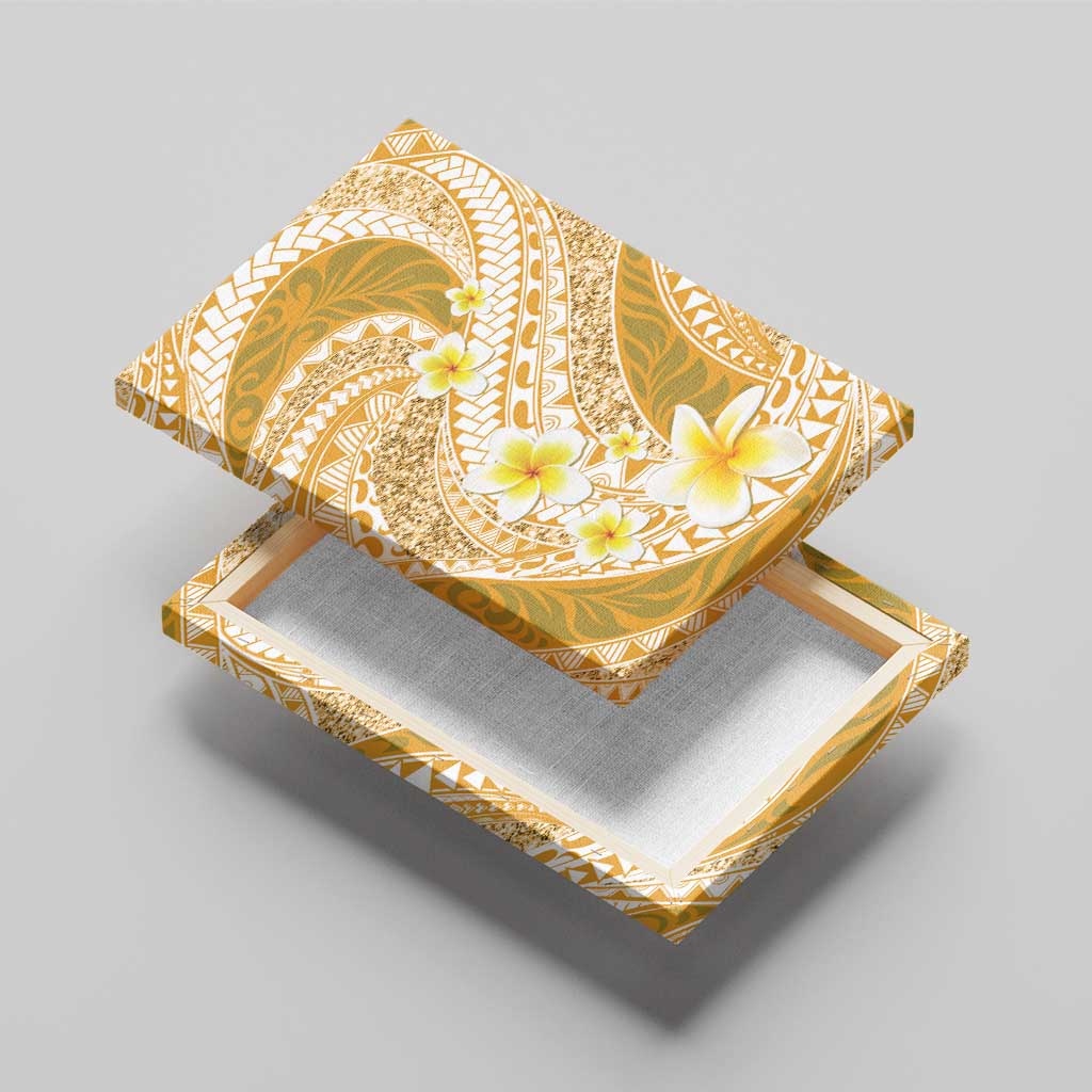 Plumeria Polynesian Gold Glitter Pattern Canvas Wall Art
