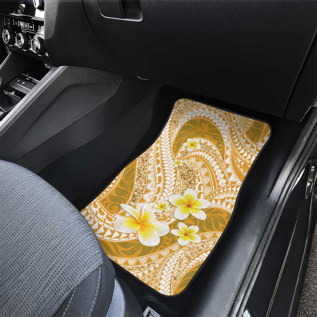 Plumeria Polynesian Gold Glitter Pattern Car Mats
