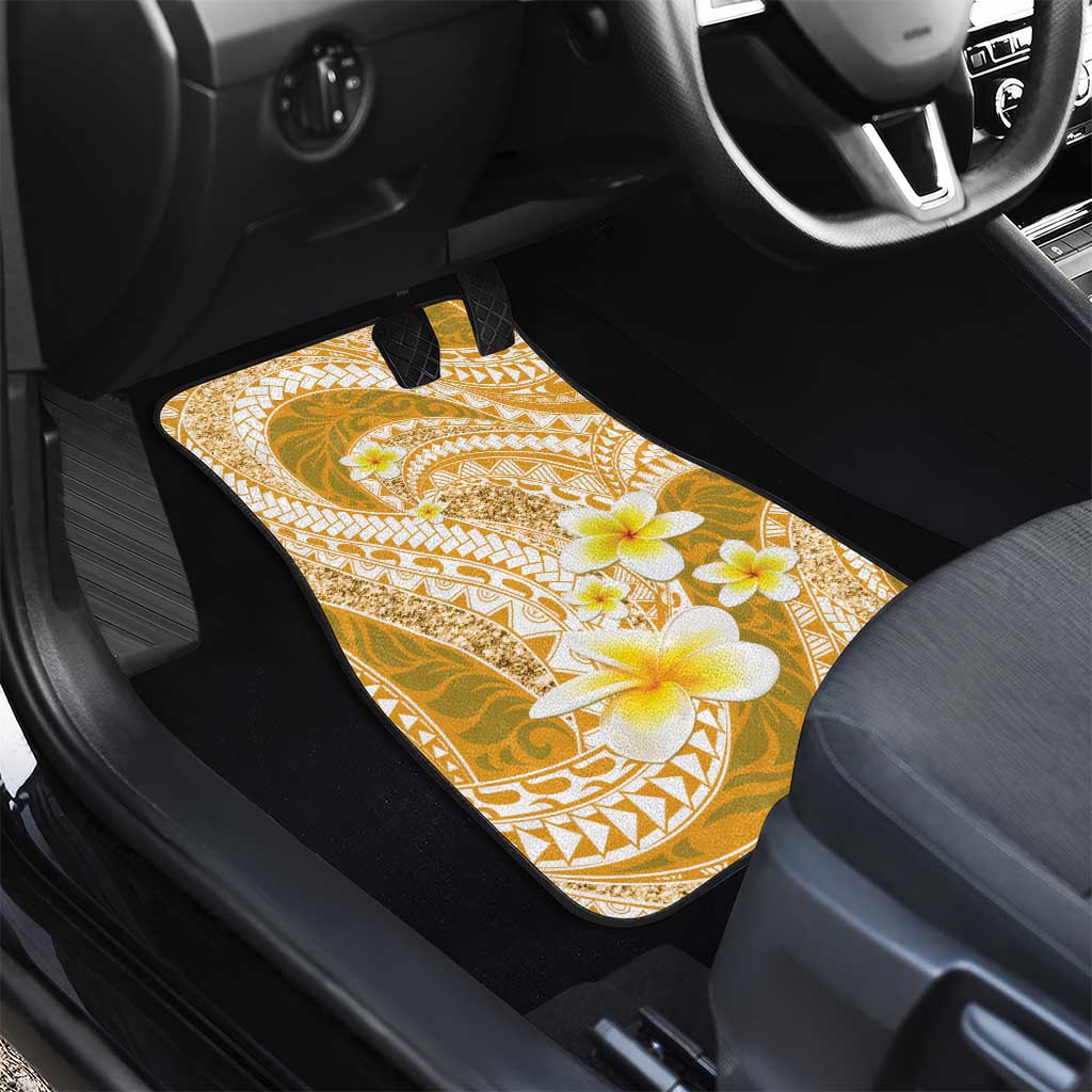 Plumeria Polynesian Gold Glitter Pattern Car Mats