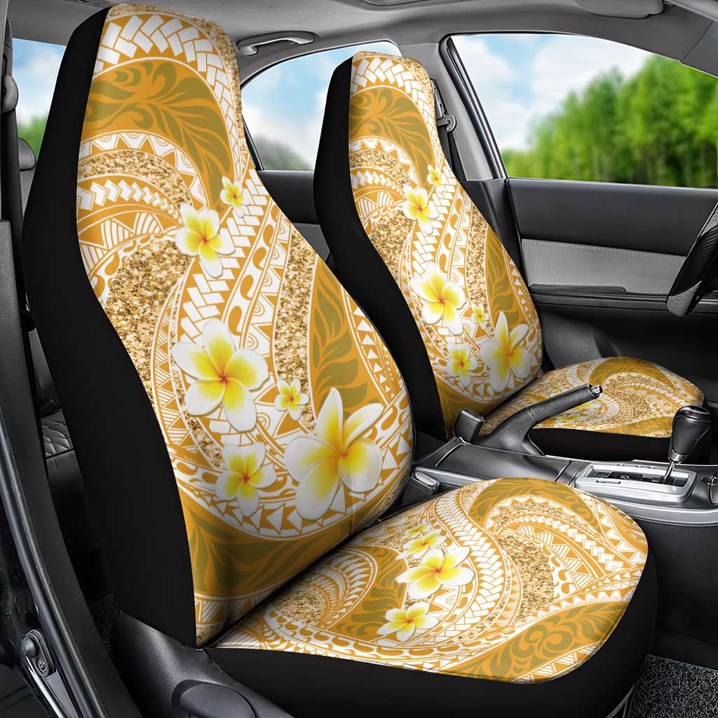 Plumeria Polynesian Gold Glitter Pattern Car Seat Cover