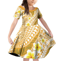 Plumeria Polynesian Gold Glitter Pattern Family Matching Off Shoulder Short Dress and Hawaiian Shirt