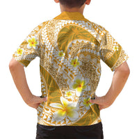 Plumeria Polynesian Gold Glitter Pattern Family Matching Puletasi and Hawaiian Shirt