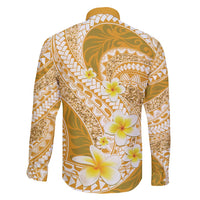 Plumeria Polynesian Gold Glitter Pattern Family Matching Short Sleeve Bodycon Dress and Hawaiian Shirt