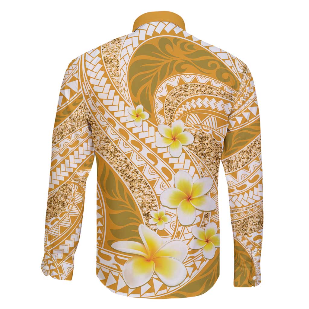 Plumeria Polynesian Gold Glitter Pattern Family Matching Summer Maxi Dress and Hawaiian Shirt