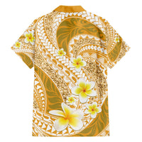Plumeria Polynesian Gold Glitter Pattern Family Matching Tank Maxi Dress and Hawaiian Shirt