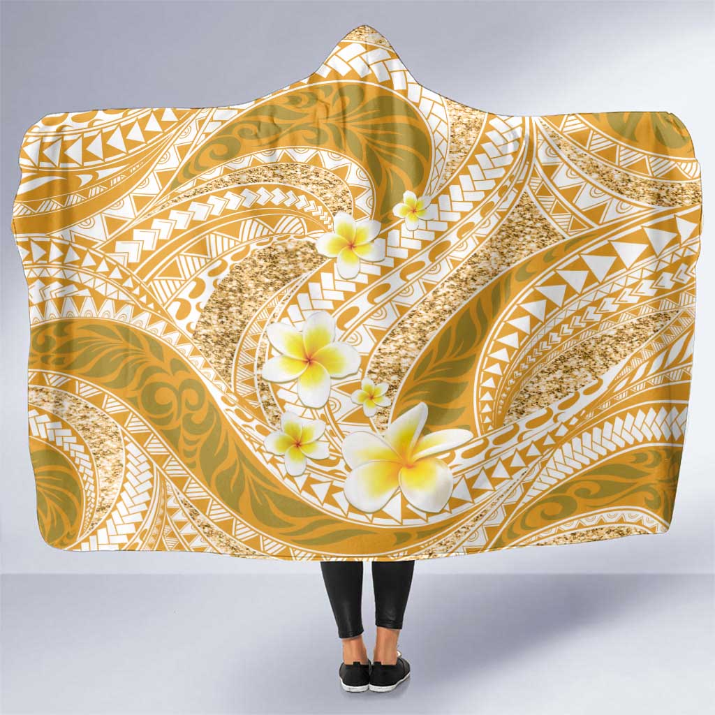 Plumeria Polynesian Gold Glitter Pattern Hooded Blanket LT01 One Size Gold - Polynesian Pride