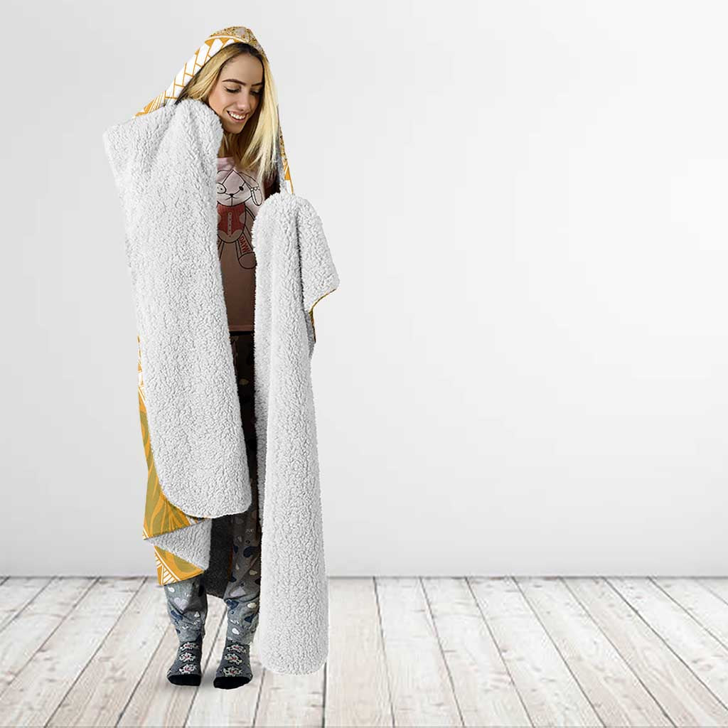 Plumeria Polynesian Gold Glitter Pattern Hooded Blanket