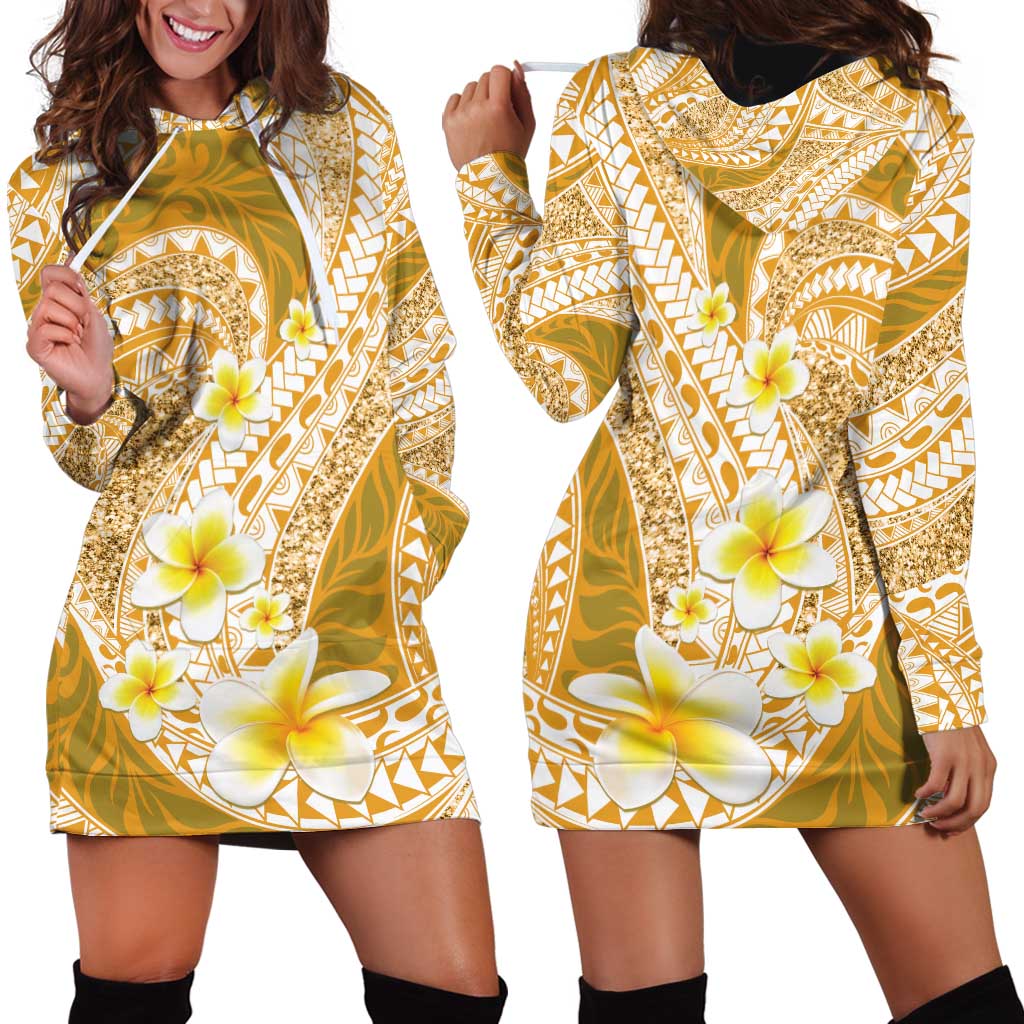 Plumeria Polynesian Gold Glitter Pattern Hoodie Dress