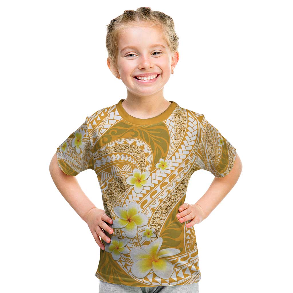Plumeria Polynesian Gold Glitter Pattern Kid T Shirt LT01 Gold - Polynesian Pride