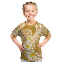Plumeria Polynesian Gold Glitter Pattern Kid T Shirt LT01 Gold - Polynesian Pride