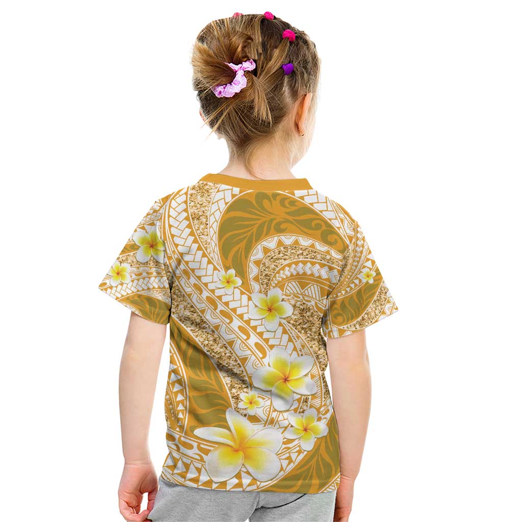 Plumeria Polynesian Gold Glitter Pattern Kid T Shirt LT01 - Polynesian Pride
