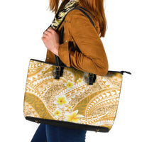 Plumeria Polynesian Gold Glitter Pattern Leather Tote Bag