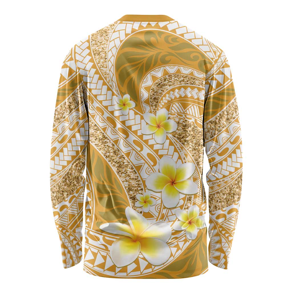 Plumeria Polynesian Gold Glitter Pattern Long Sleeve Shirt