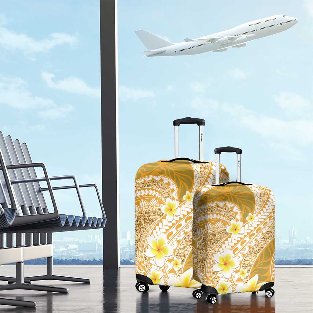 Plumeria Polynesian Gold Glitter Pattern Luggage Cover