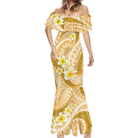 Plumeria Polynesian Gold Glitter Pattern Mermaid Dress