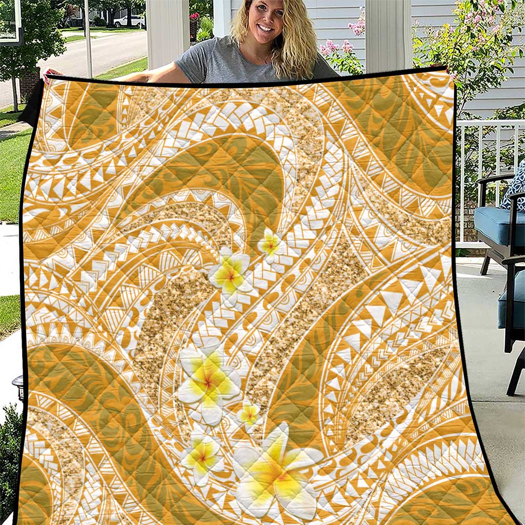 Plumeria Polynesian Gold Glitter Pattern Quilt LT01 Gold - Polynesian Pride