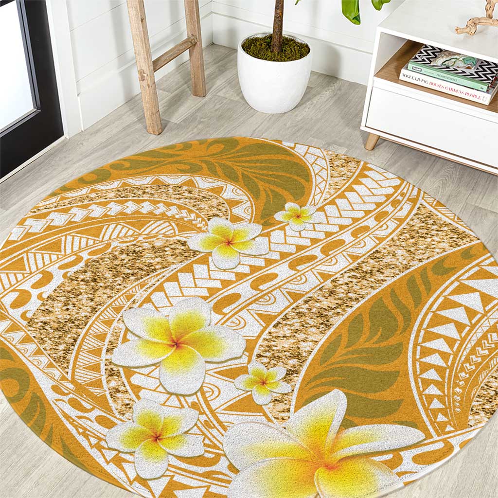 Plumeria Polynesian Gold Glitter Pattern Round Carpet LT01 Gold - Polynesian Pride