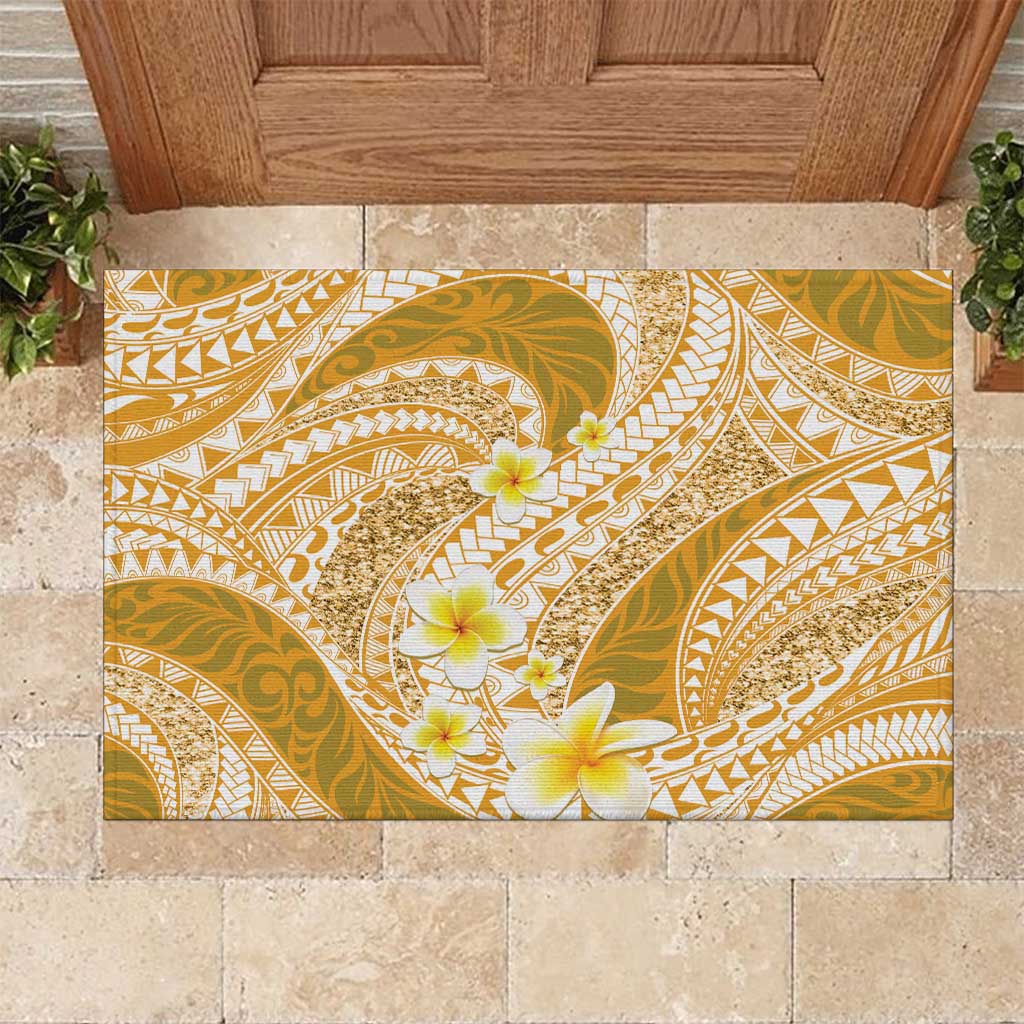 Plumeria Polynesian Gold Glitter Pattern Rubber Doormat LT01 Gold - Polynesian Pride