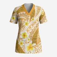 Plumeria Polynesian Gold Glitter Pattern Scrub Top - Polynesian Pride