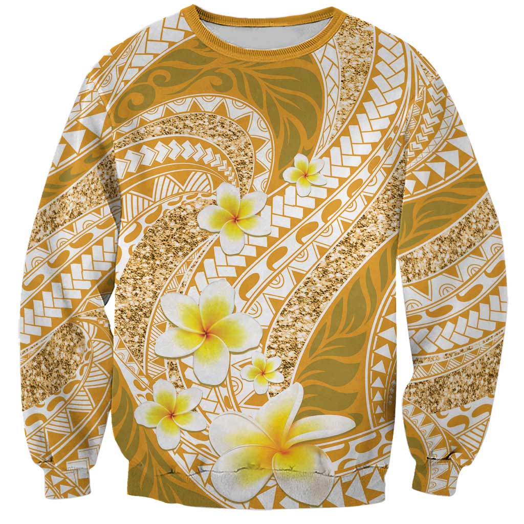 Plumeria Polynesian Gold Glitter Pattern Sweatshirt LT01 Unisex Gold - Polynesian Pride