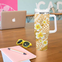 Plumeria Polynesian Gold Glitter Pattern Tumbler With Handle