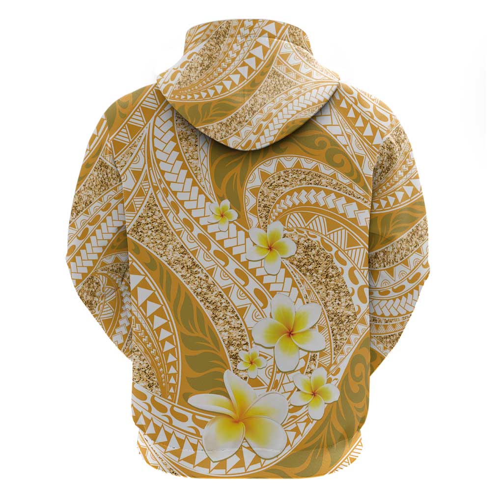 Plumeria Polynesian Gold Glitter Pattern Zip Hoodie