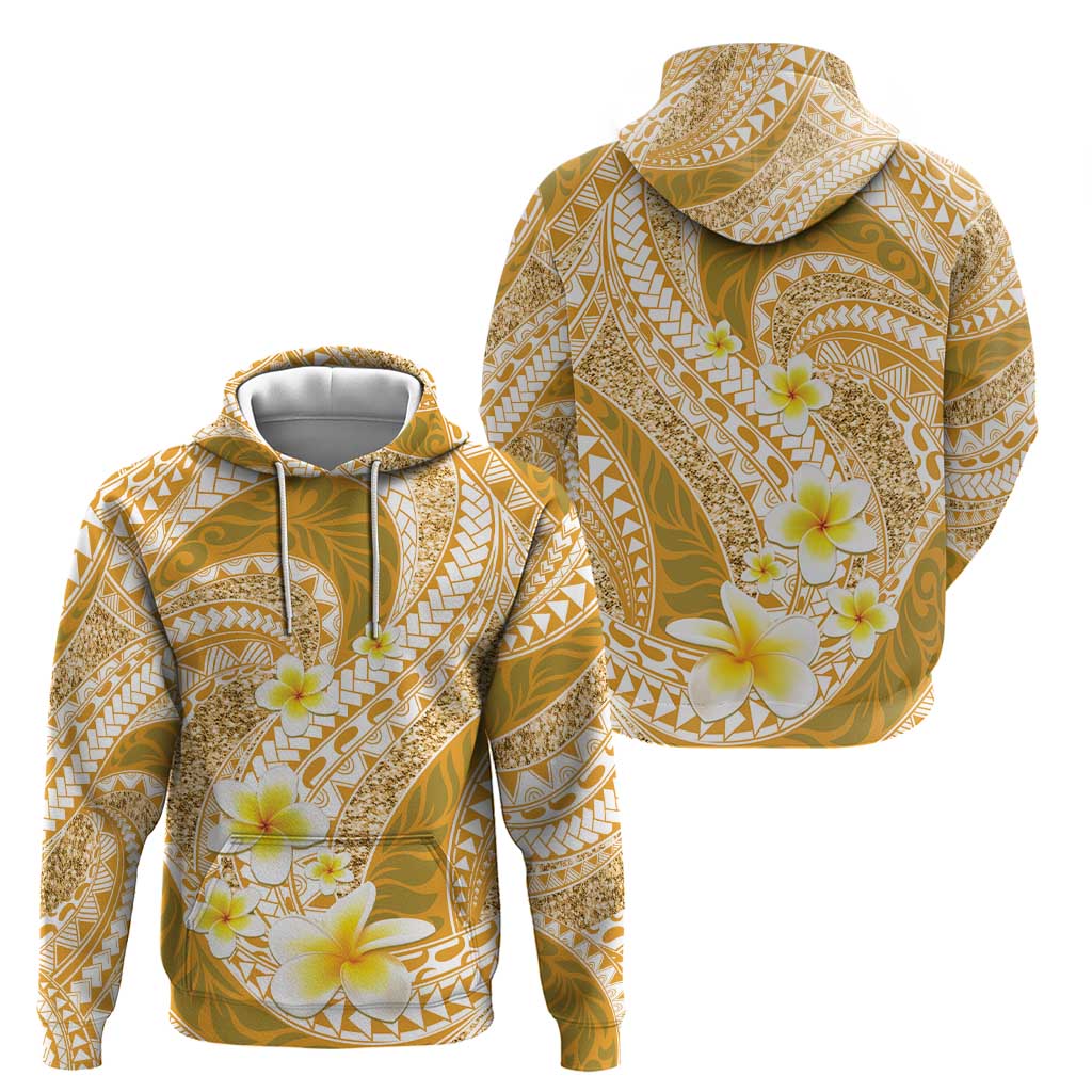 Plumeria Polynesian Gold Glitter Pattern Zip Hoodie