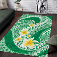 Plumeria Polynesian Green Glitter Pattern Area Rug