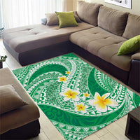 Plumeria Polynesian Green Glitter Pattern Area Rug
