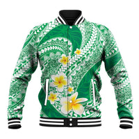 Plumeria Polynesian Green Glitter Pattern Baseball Jacket