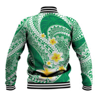 Plumeria Polynesian Green Glitter Pattern Baseball Jacket