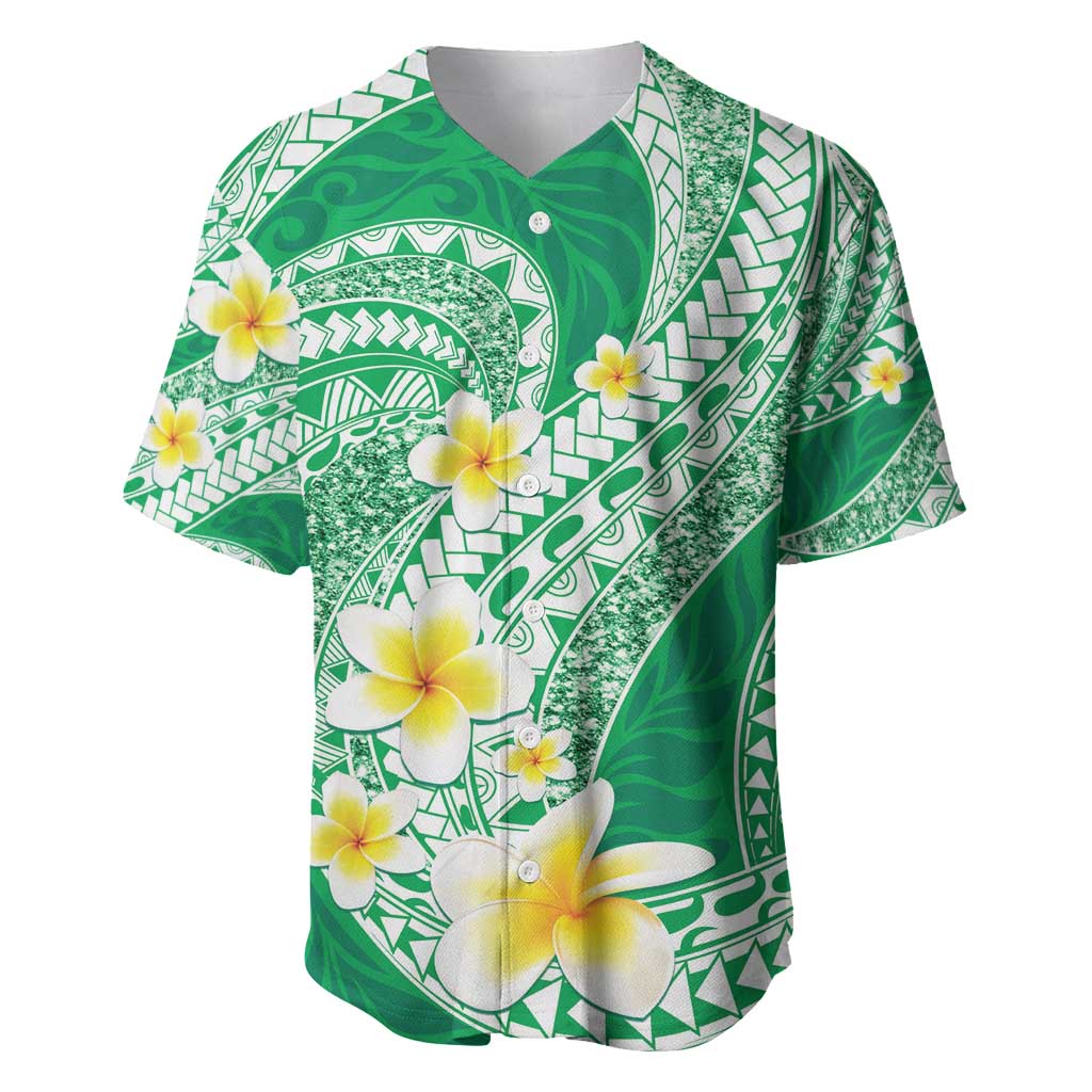 Plumeria Polynesian Green Glitter Pattern Baseball Jersey LT01 Green - Polynesian Pride