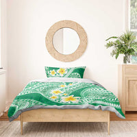 Plumeria Polynesian Green Glitter Pattern Bedding Set